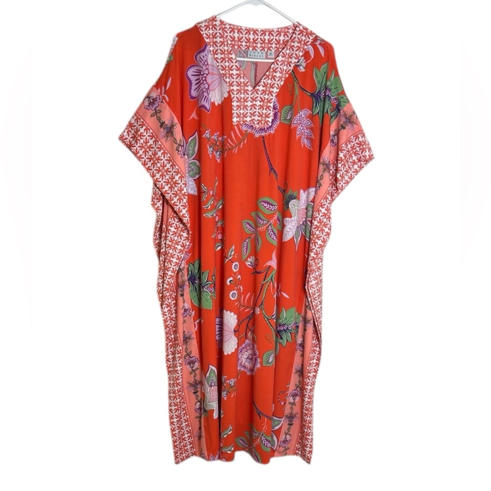 NWOT Joan Rivers Elegant Tangerine Floral Mosaic Lounging Caftan